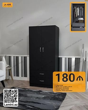 ofis dolabları: 2 qapılı, Siyirməli, Qara, Digər material, Açılan, Düz dolab — 1