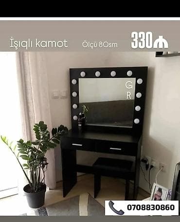 İşıqlı kamod – ölçü 80 sm. - Geniş güzgü ətrafında dairəvi LED — 1