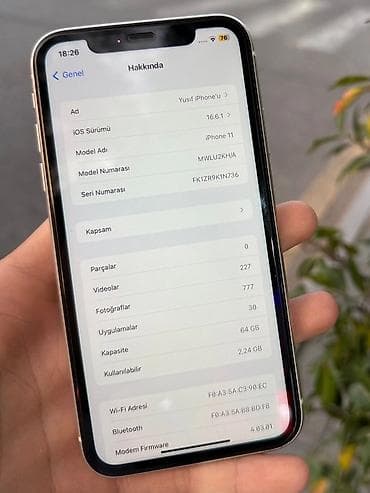 smart tv ikinci el: IPhone 11, 64 GB, Ağ, Face ID — 1