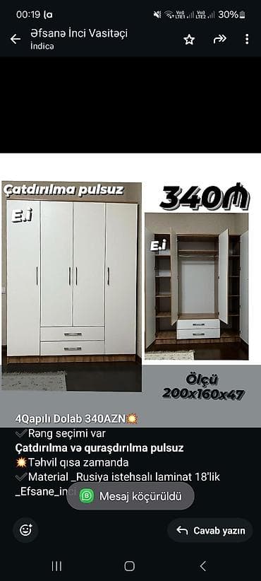 *4Qapılı Dolab 340AZN💥* ✔️Rəng seçimi var *Çatdırılma və
