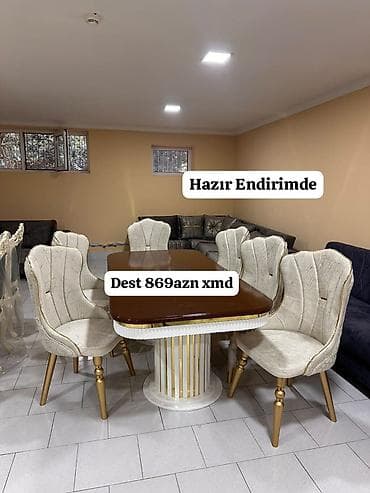 gence taxta: Yemək otağı dəsti - Dəst tərkibi: 1 masa + 6 stul - Masa: parlaq — 1