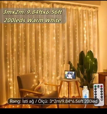 Lüğətlər: Məhsul: LED pərdə işıqları - Rəng: İsti ağ (Warm White) - LED sayı — 1
