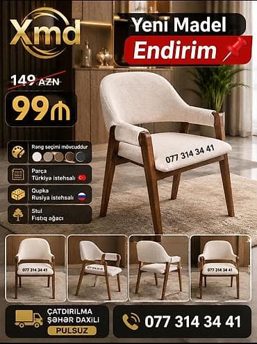 Yeni model yumşaq oturacaqlı taxta stul - Material: Fıstıq ağacından