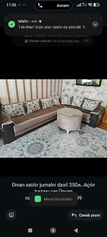 Divan satılır jurnalni daxil 350₼. Açılır bazası var.Ünvan