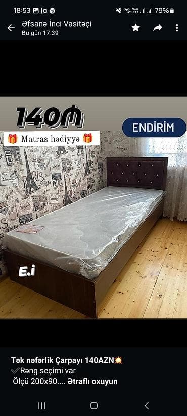 tek kravat: *Tək nəfərlik Çarpayı 140AZN💥* ✔️Rəng seçimi var Ölçü 200x90 — 1