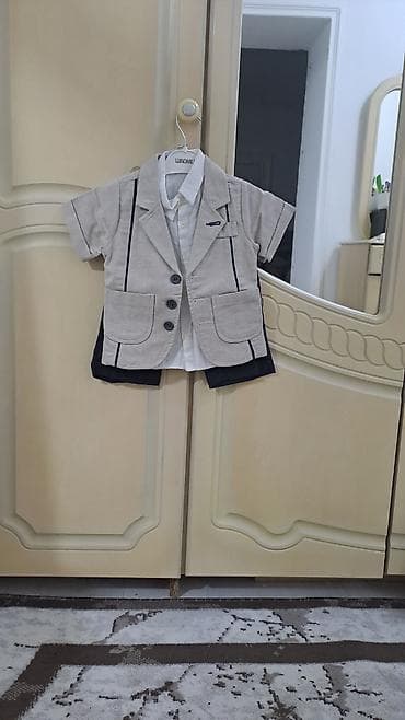 Uşaqlar üçün digər geyimlər: Uşaq üçün 3 hissəli dəst – qısaqol dəbli pencəkli kombinə - Brend — 1