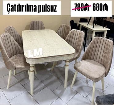 metbex stolu qiymetleri: Qonaq otağı üçün, Yeni, Açılan, Dördbucaq masa, 6 stul — 1