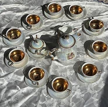 ağ xiyar: Çay dəsti, rəng - Ağ, Farfor, 12 nəfərlik, Almaniya — 7