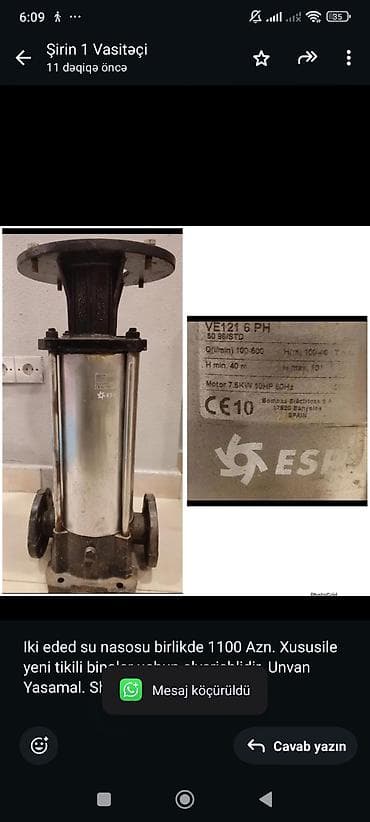 Sendviç panellər: Iki eded su nasosu birlikde 1100 Azn. Xususile yeni tikili binalar — 1