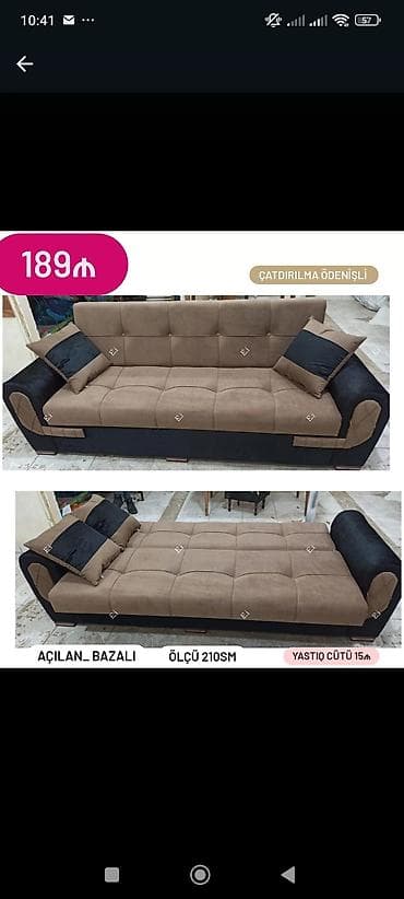 perla divan: Açılan-bazalı divan - Rəng: qəhvəyi və qara ikirəng kombinasiyası - — 1