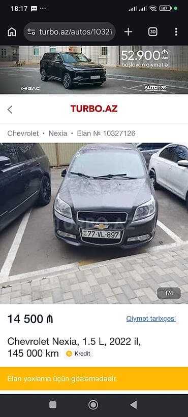 oka kreditle: Chevrolet Nexia: 1.5 l | 2022 il 143000 km Sedan — 1