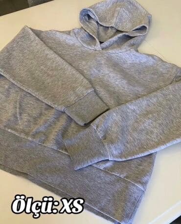 kişilər ucun papaq və şarf dəstləri: Boz rəngli kapüşonlu sweatshirt (hoodie) - Ölçü: XS (şəkildə qeyd — 1