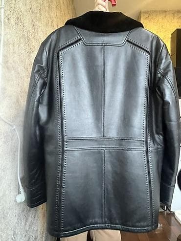 kurta: Kisi üçün qara rəngli təbii dəri kürk (shearling) palto - Material — 3