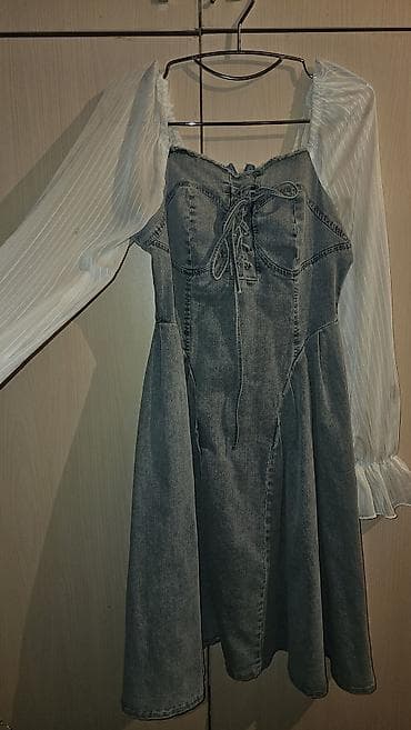 don: Denim paltar – şifon qol detalı ilə - Model: mini/midi uzunluqda — 3