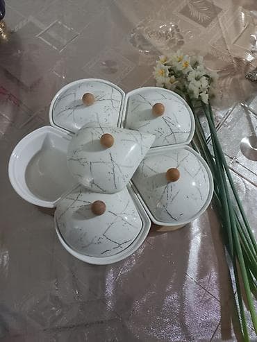 kofe servisi: Yerində fırlanan Porselen 5 bölməli qəlyanaltı dəsti - Material: ağ — 2