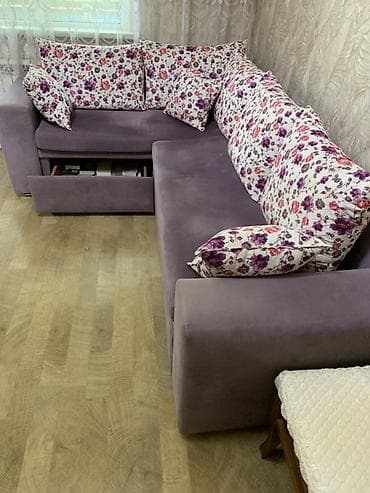 divani: Bənövşəyi rəngdə L formalı yumşaq künc divan. - Material: məxmər tipli — 2