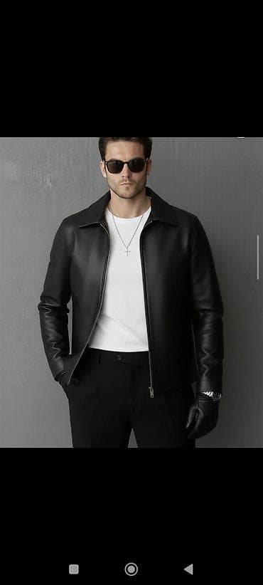 tüklü kurtka: Kişilər üçün qara dəri kurtka - Minimalist, klassik dizayn: iti — 2