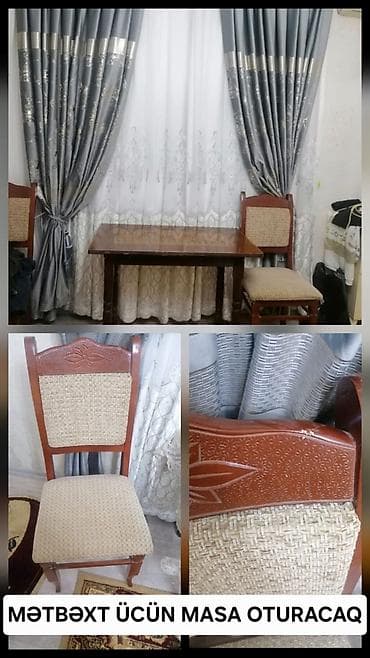 Mətbəx üçün, Açılmayan, Dördbucaq masa, 2 stul