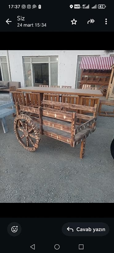 Dekorativ taxta araba – bağ, həyət, kafe və fotozona üçün. -
