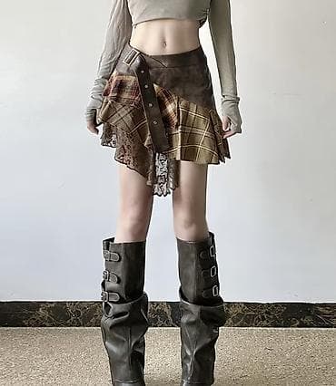 cins etek: Asimmetrik dizayna malik mini ətək - Stil: bohem/qarışıq grunge — 4