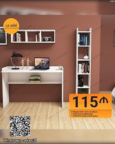 ofis kreslolar: Minimalist masa və rəf dəsti - Dəst: iş masası + divar rəfi + şaquli — 1