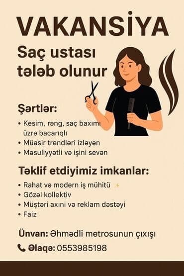 bərbər tələb olunur 2022: Qadın saç ustası tələb olunur, Faiz, Alətlərin təqdim olunması — 1