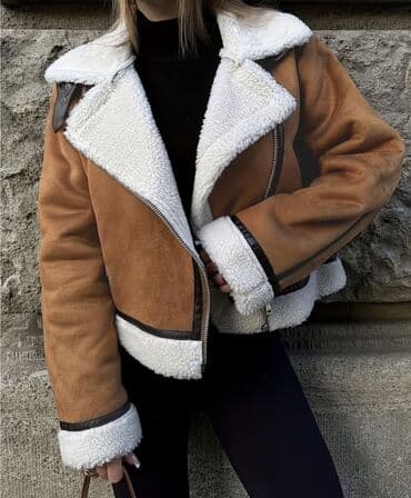 zara az: Qadınlar üçün qısa pilot üslubunda süni axtaqlı dəri-kürk gödəkçə. - — 1