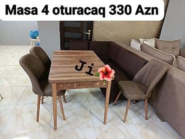 sallanan stul: 1.Mətbəx/qonaq otağı üçün taxta masa və 4 ədəd oturacaq dəsti — 1
