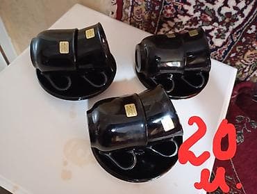 Çay dəsti, rəng - Qara, Keramika, 3 nəfərlik