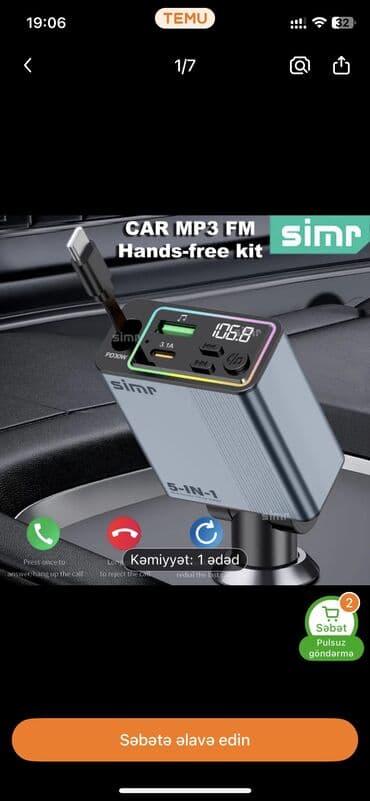 flaş: Fm transmitter Həm type C şarj Həm də usb flaş ilə mahnı dinləmək olur — 2