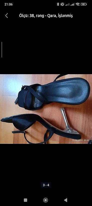 Qadın sandaleti - Ölçü: 38 - Rəng: qara - Model: incə kəmərli, önü