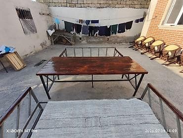 stol dəmir: İşlənmiş, Dördbucaq masa, Açılmayan, Skameykalar ilə, Metal, Azərbaycan — 5
