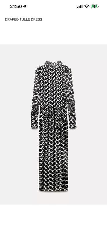 Zara Draped Tulle Dress – qara üzərində ağ xallı uzun don. - Ölçü — 1