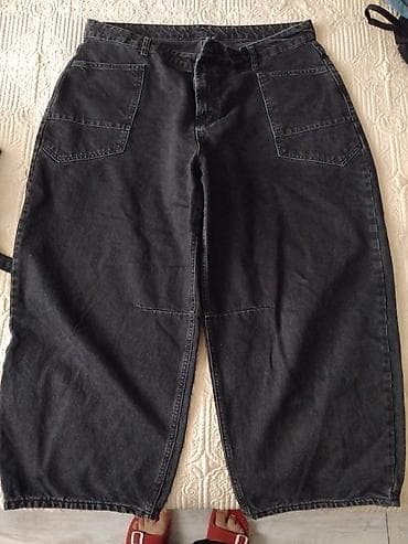 TRENDYOLMİLLA Qara rəngli geniş kəsimli cins şalvar - Material: qalın