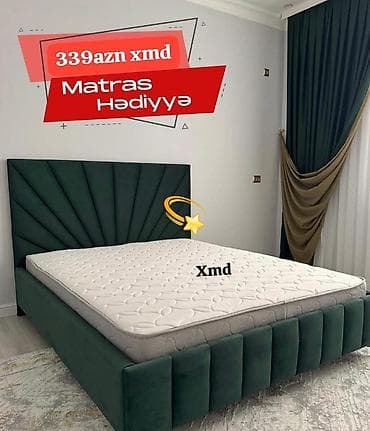 ortopedik məhsullar: Məhsul: Yumşaq başlıqlı çarpayı + matras hədiyyə - Rəng: Tünd yaşıl - — 1