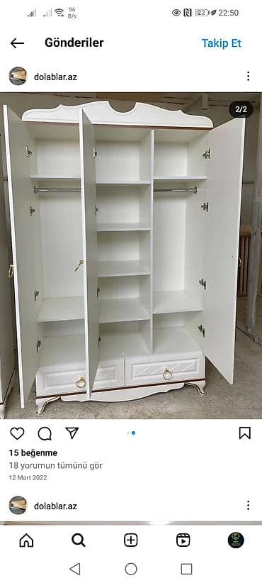 Yeni, 3 qapılı, Siyirməli, Ağ, Digər material, Açılan, Düz dolab — 2