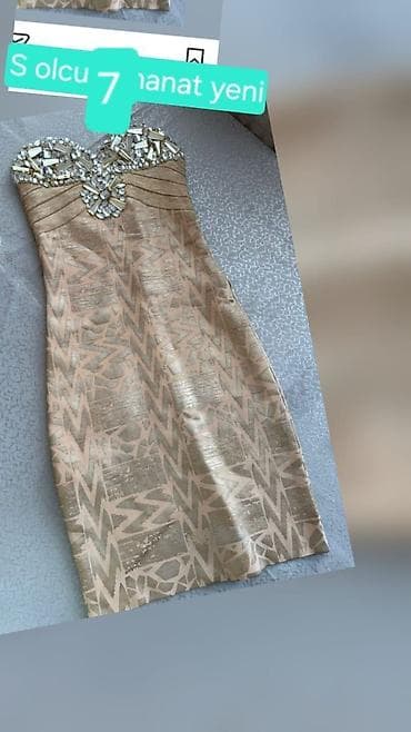 Şəxsi əşyalar: Qızılı-şampan rəngdə kokteyl/axşam paltarı - Model: Strapless, sinə — 2