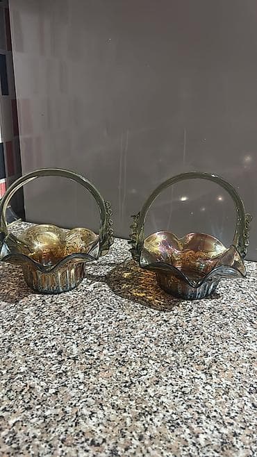 midea kombi: Məhsul: Şüşə dekor və qab dəsti - 4 ədəd mavi rəngli, konus formalı — 4