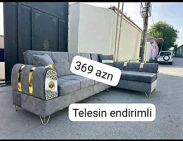 divanla: Müasir künc divan dəsti - Rəng: Tünd-boz (qızılı dekorativ — 1