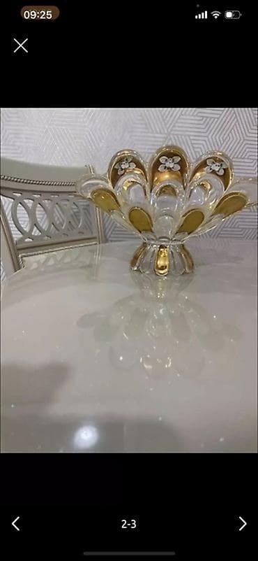 çerez qablari: Qızılı naxışlı şüşə meyvə/güllük qabı - Material: qalın, şəffaf şüşə — 3