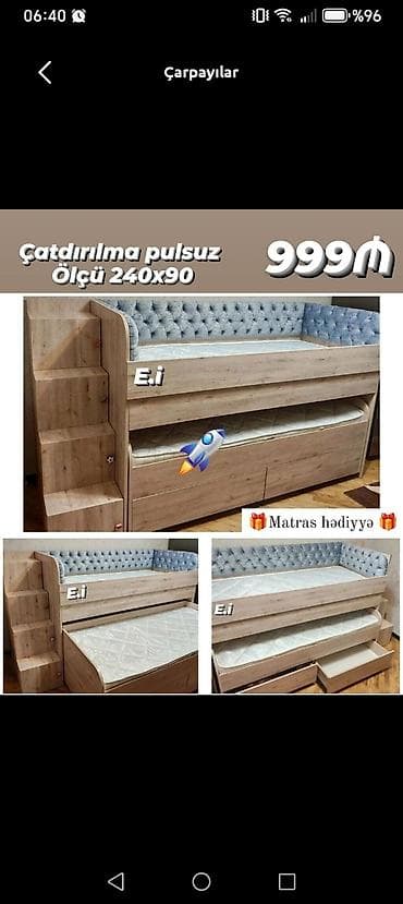 odun sobaları: Oğlan və qız üçün, Yeni, Çarpayı, Matras ilə, Siyirməli, MDF — 1