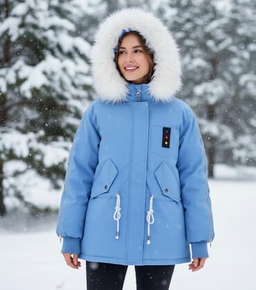 uşaq kurtka: Uşaq qış kurtkasi– mavi rəngdə, kapüşonlu və süni xəzli kənarla - — 1