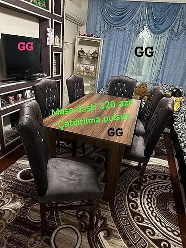 bar stulları: Qonaq otağı üçün, Yeni, Dördbucaq masa, 6 stul — 1