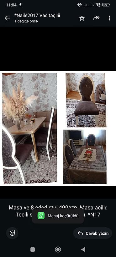 Masa ve 8 eded stul 400azn. Masa acilir. Tecili satilir. Unvan Xetai — 1