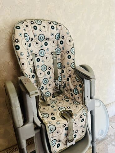 детские игровые центры: Uşaq yemək stulu - Rəng: boz konstruksiya, bej-yaşıl dairəli naxışlı — 4