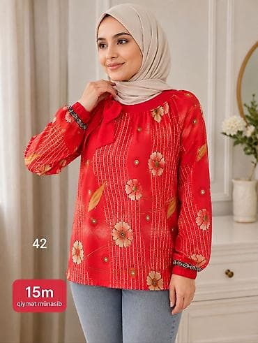 Qırmızı naxışlı qadın köynəyi - Ölçü: 42 - Material hissiyatı — 1