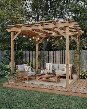 qapi perdeleri: Taxta pergola və terras platforması – bağ və həyət üçün estetik açıq — 2