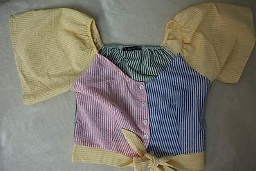 bagi şalvar: Rəngli zolaqlı qadın bluzu - Dizayn: Ön hissəsi blok rənglərlə – — 2