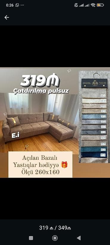 acilan divan: Açılan-bazalı künc divan - Ölçü: 260 x 160 sm - Mexanizm: açılır — 1