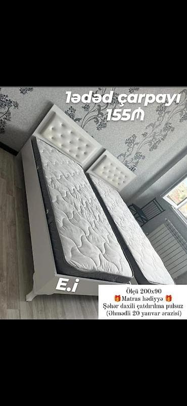 2 divan: Məhsul: Tək nəfərlik çarpayı - Ölçü: 200 x 90 sm - Rəng: ağ - Yumşaq — 1